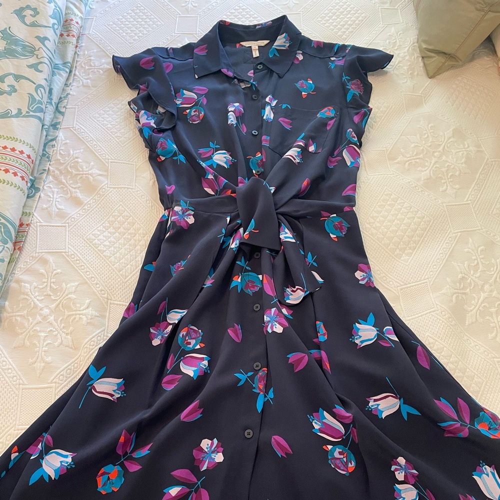Rebecca Taylor silk navy floral sleeveless dress. Size 2.